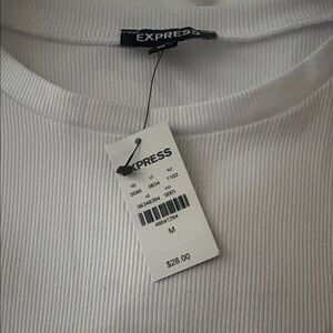 Express White Ribbed Short-Sleeve Tee